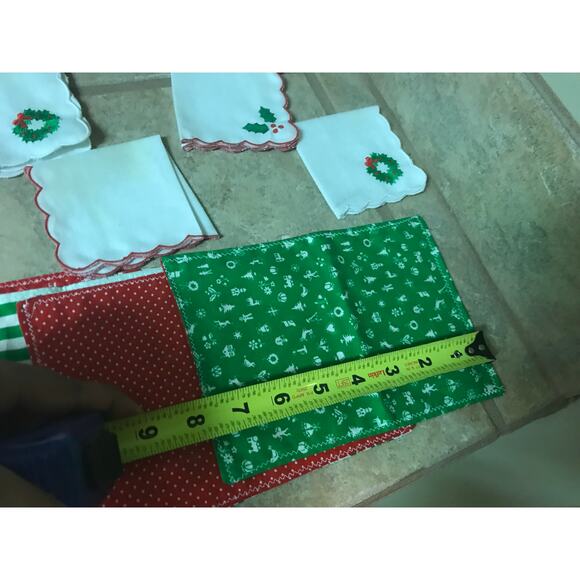 Christmas Napkin KITCHEN TOWEL Lot HANDMADE Green Red White Holiday Wreath - Picture 7 of 8